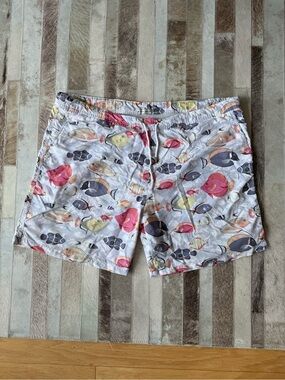 Peter Millar White Swim Trunks with Multicolor Fish Print